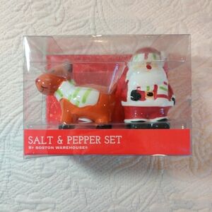 Boston Warehouse Santa & Rudolph Reindeer Salt & Pepper Shakers New in box